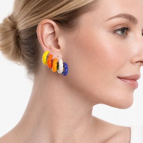 گوشواره زنانه حلقه ای پیچی رزینی برند jewelry