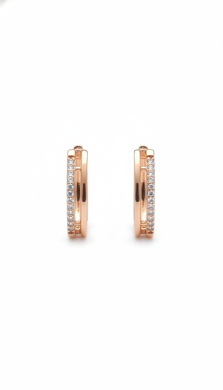 گوشواره زنانه دولاین حلقه ای مستطیلی نگین دار برند ژوپینگ